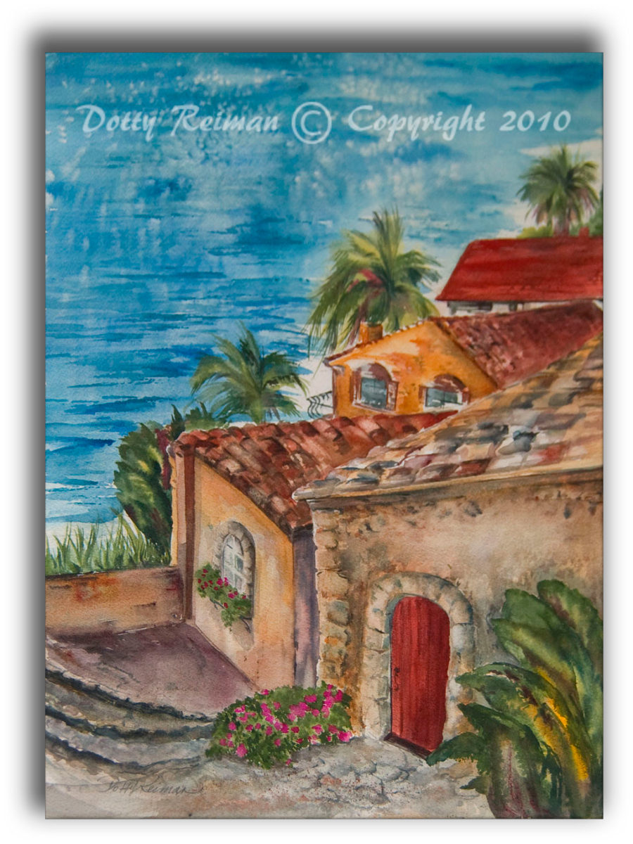 900x1200 Old Village View Tuscany Watercolor Painting By Dotty Reiman