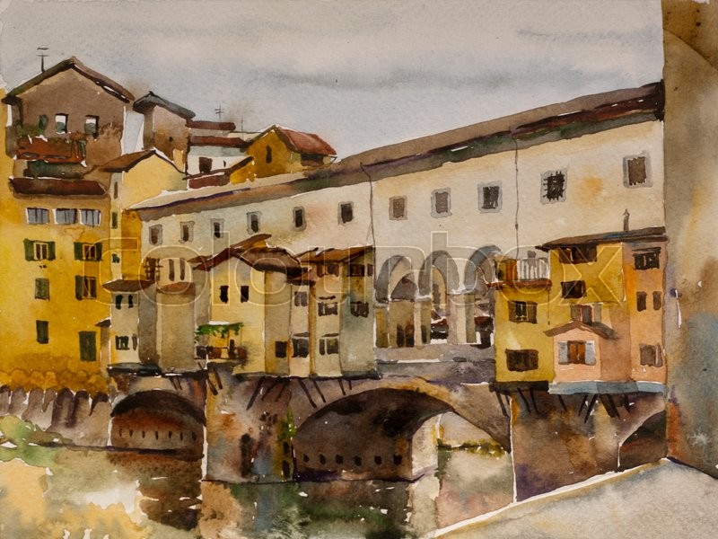 800x600 Watercolor Cityscape With Ponte Vecchio Bridge With Arno River