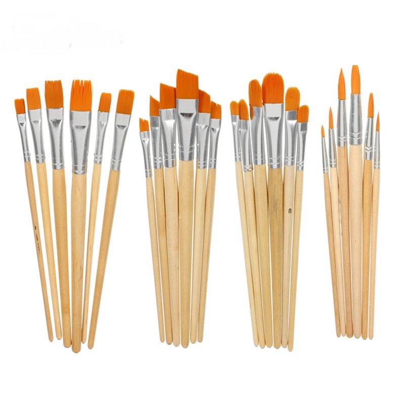 800x800 24 Nylon Hair Paint Brushes Set Wood Handle Acrylic Gouache