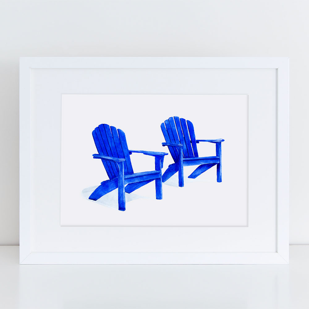 1000x1000 Original 16x20 Ultramarine Blue Adirondack Chairs Watercolor