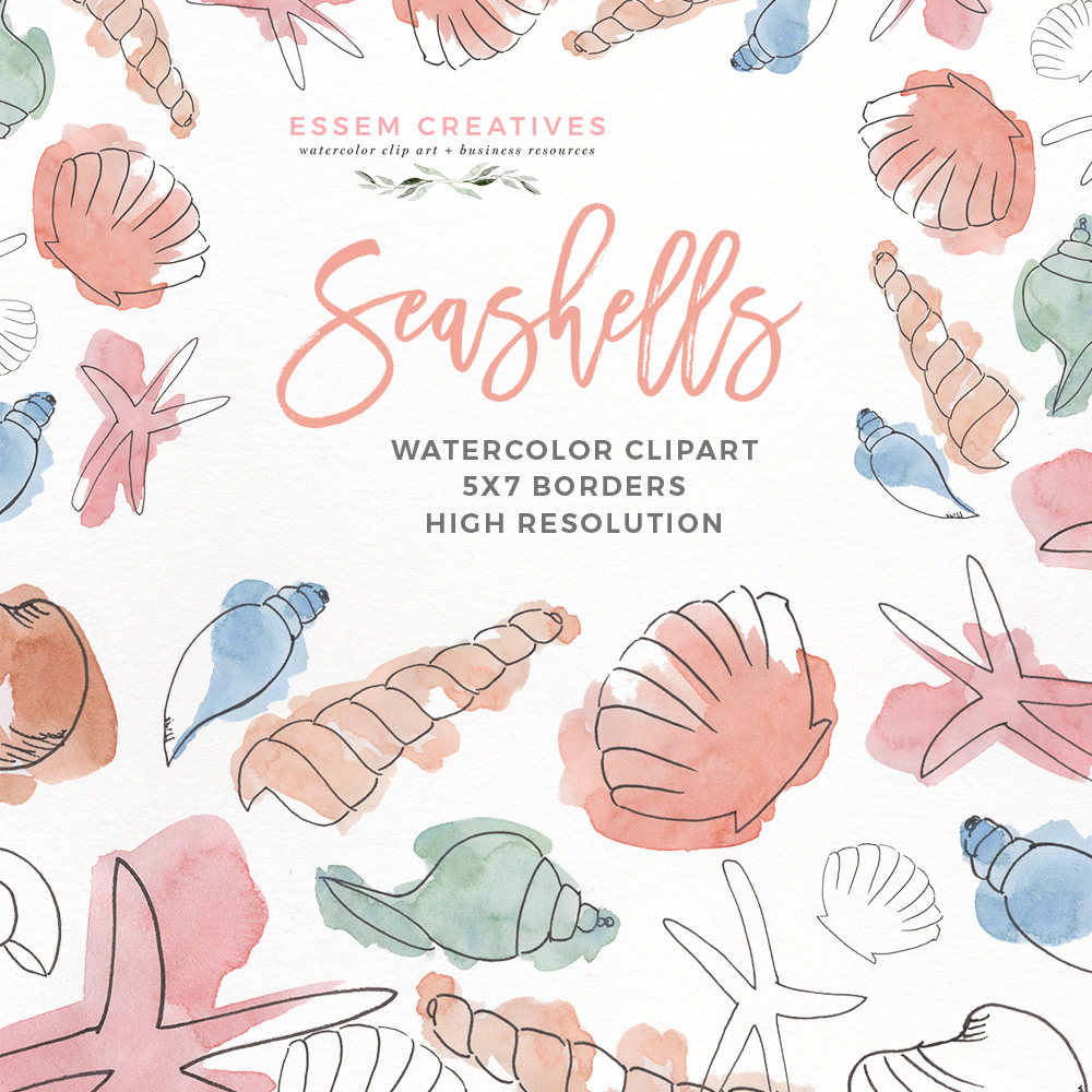 1000x1000 Watercolor Seashells Clipart Under The Sea Birthday Party