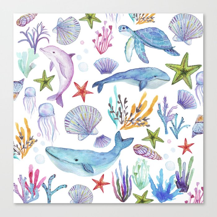 700x700 Under The Sea Watercolor Canvas Print By Huntleigh Society6