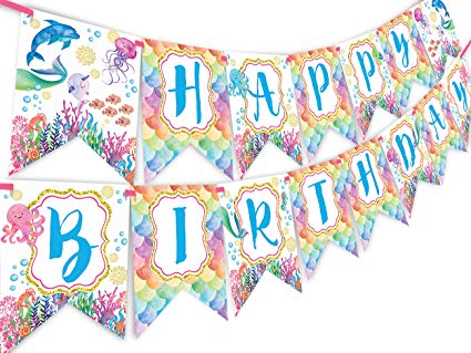 425x319 Mermaid Under The Sea Watercolor Happy Birthday Banner