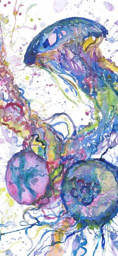 236x512 Octopus Art Watercolor Painting Ocean Sea Wall Art Fish