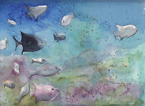 300x218 Underwater Illustration Original Watercolor Painting 9 X 12 Inches