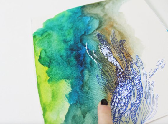 570x420 Watercolor Underwater Painting Underwater Sea Blue Etsy
