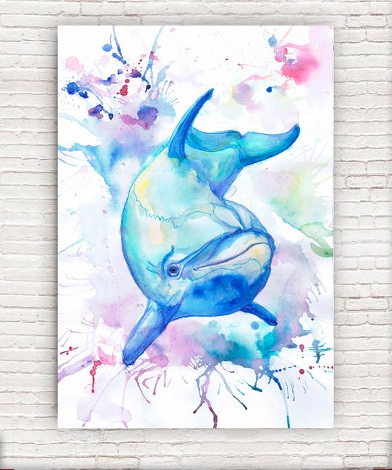 570x683 Dolphin Art Ocean Animals Watercolor Painting Underwater Under Etsy