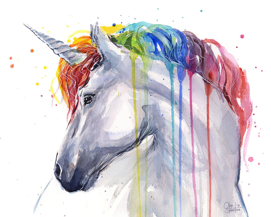 900x721 Unicorn Rainbow Watercolor Painting By Olga Shvartsur