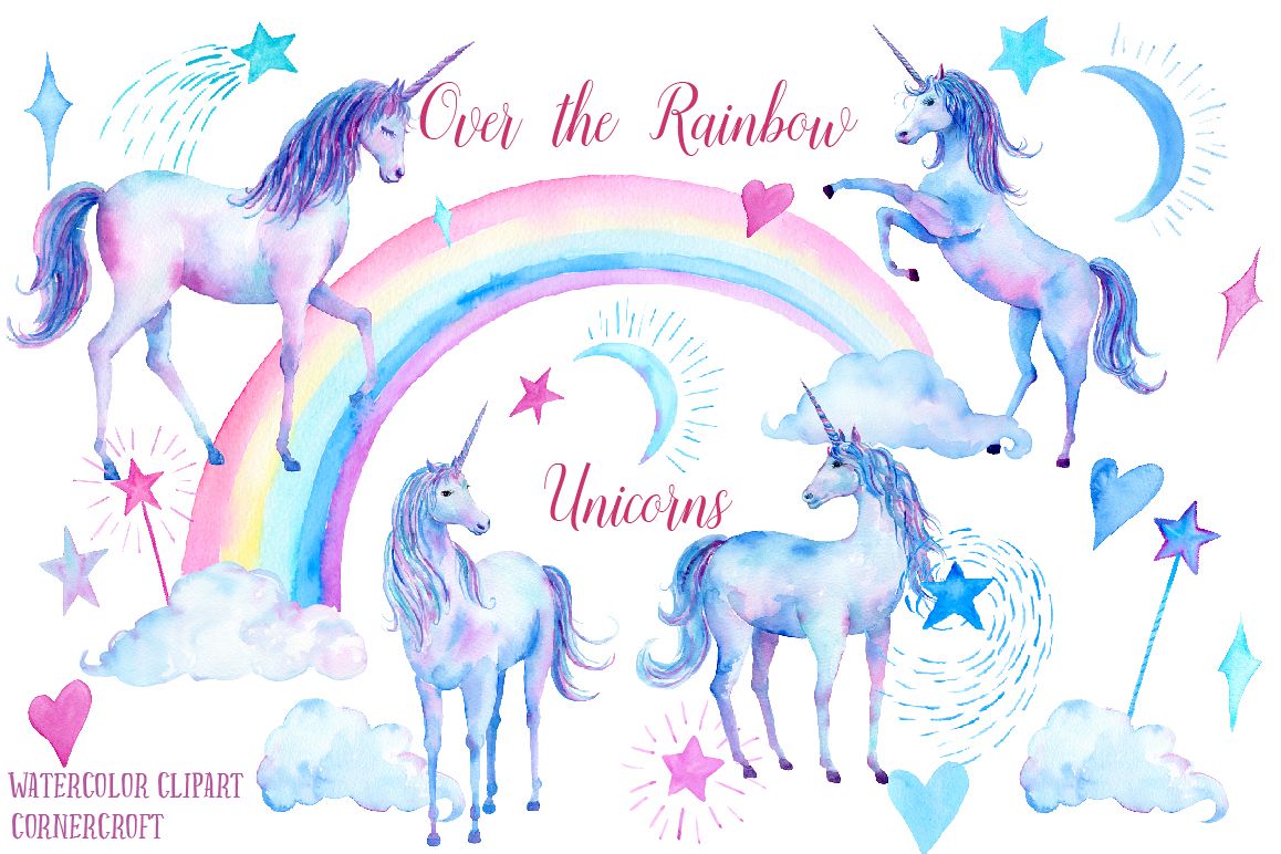 1158x772 Watercolor Over The Rainbow Unicorn Clipart