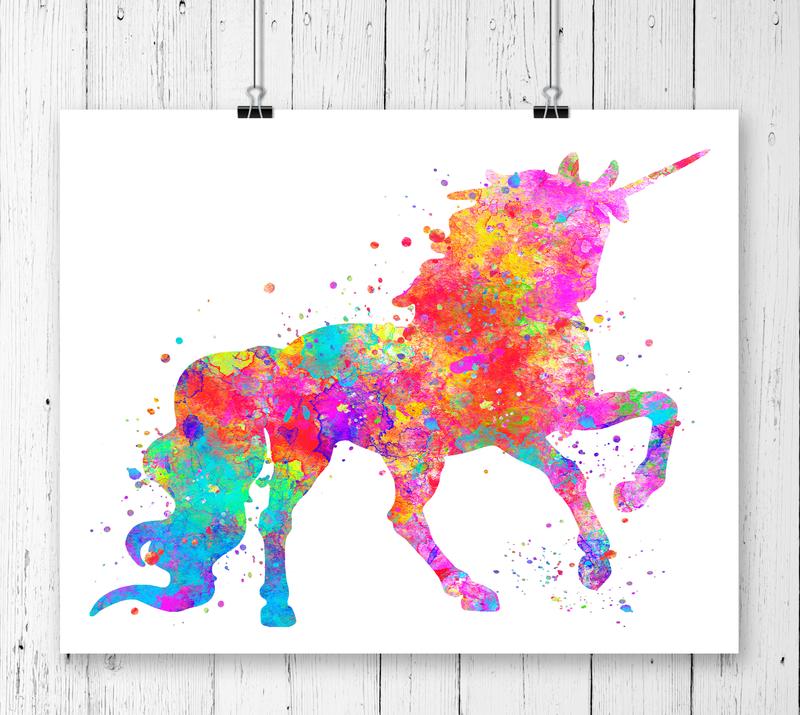 800x715 Watercolor Unicorn Art Print