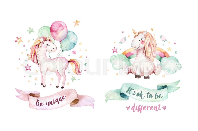800x532 Isolated Cute Watercolor Unicorn Clipart. Nursery Unicorns