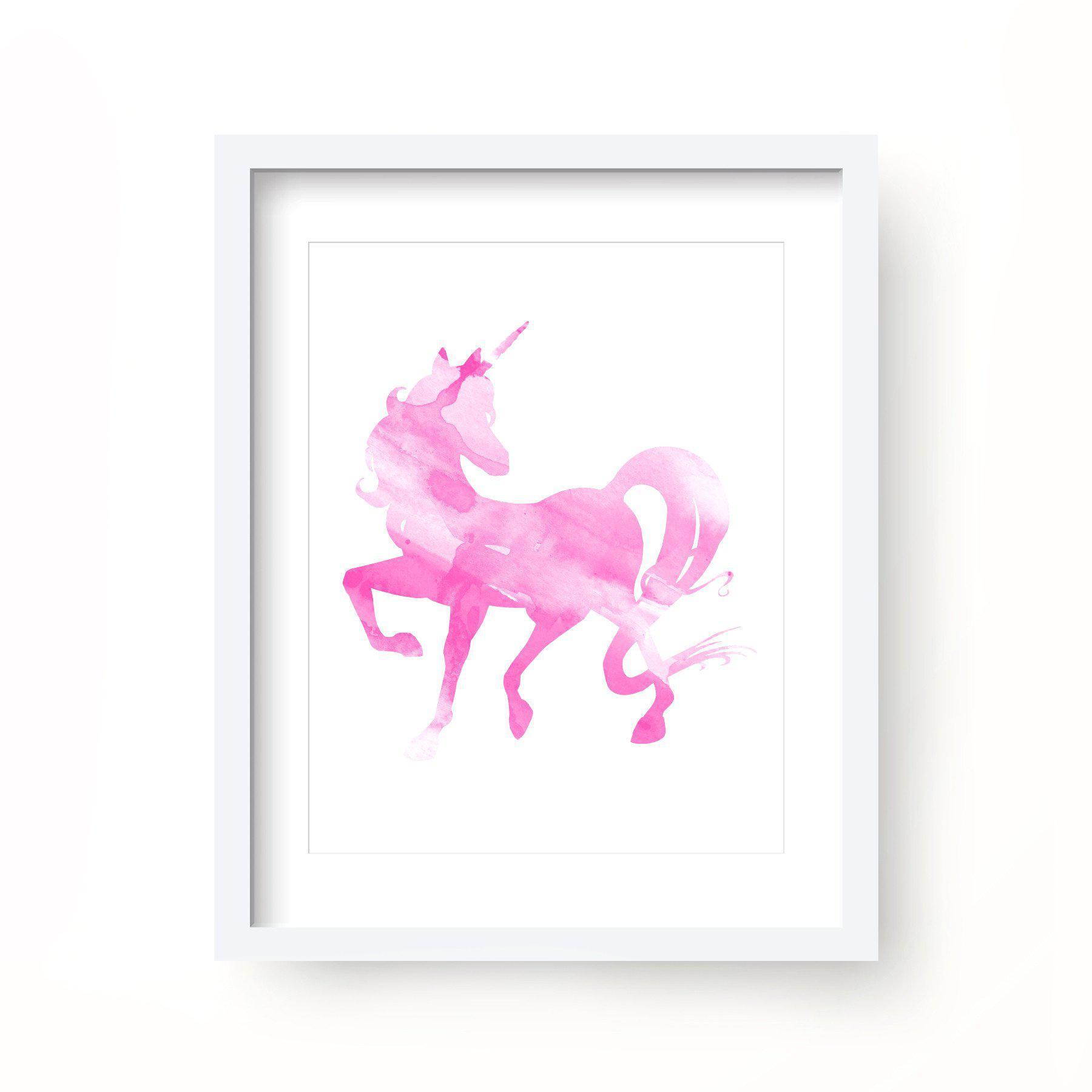 1800x1800 Pink Unicorn Watercolor Print