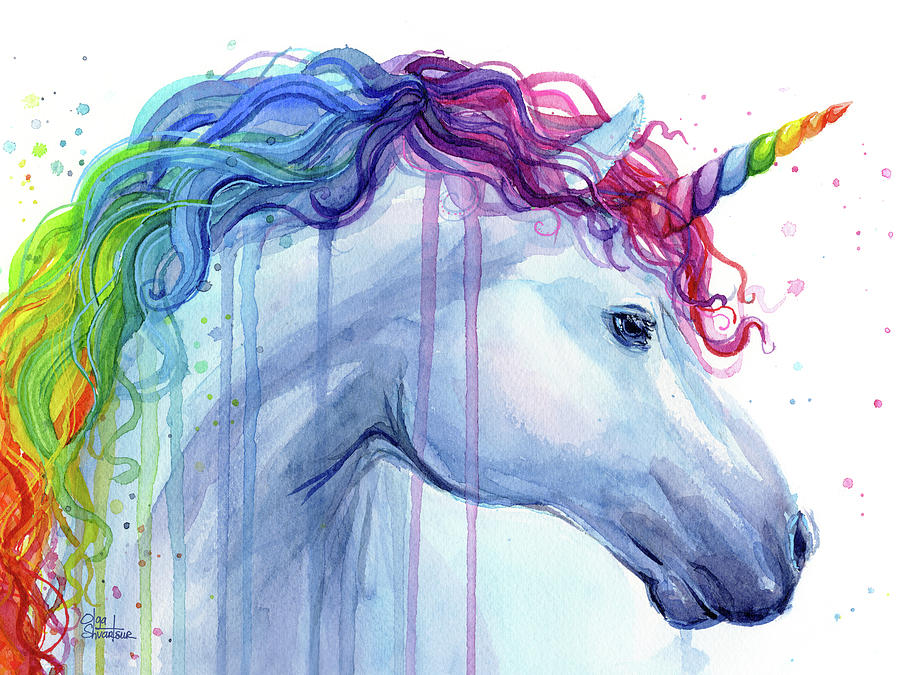 900x675 Rainbow Unicorn Watercolor Painting By Olga Shvartsur
