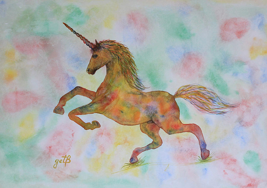 900x633 Rainbow Unicorn In My Garden Original Watercolor Painting Painting