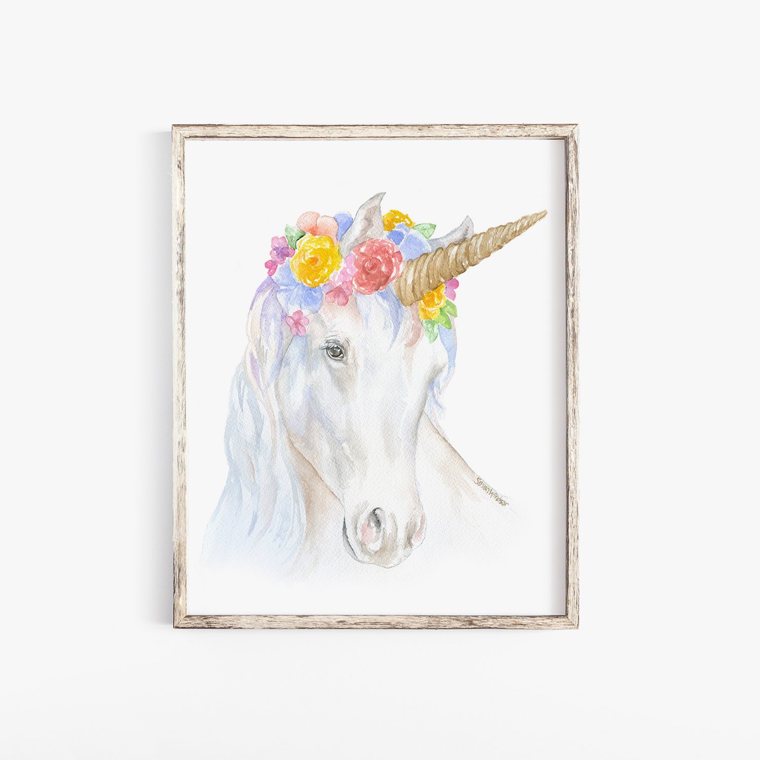 1500x1500 Unicorn With A Floral Crown Watercolor Painting 5 X 7 Etsy