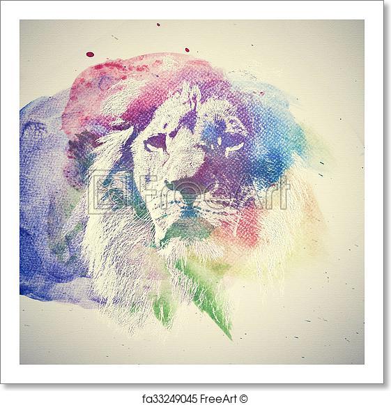 561x581 Free Art Print Of Watercolor Painting Of Lion. Abstract, Colorful