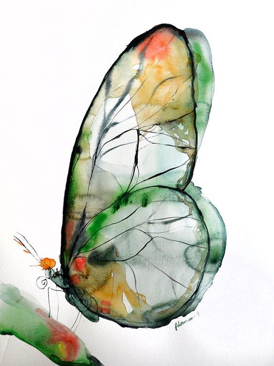 564x752 Green Butterfly Watercolor Art, Original Artwork. Nature Wall Art