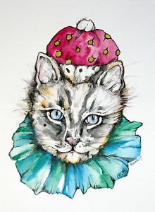 220x300 Original Unusual Unique Watercolors And Black Ink Drawingpainting