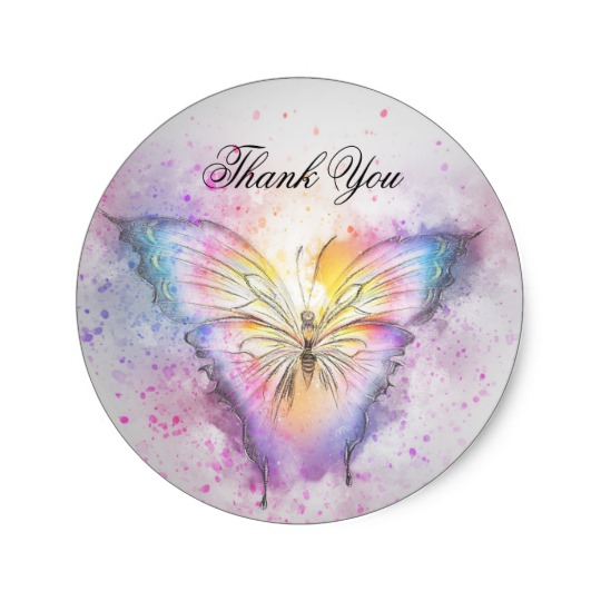 540x540 Unique Colorful Watercolor Butterfly Thank You Classic Round