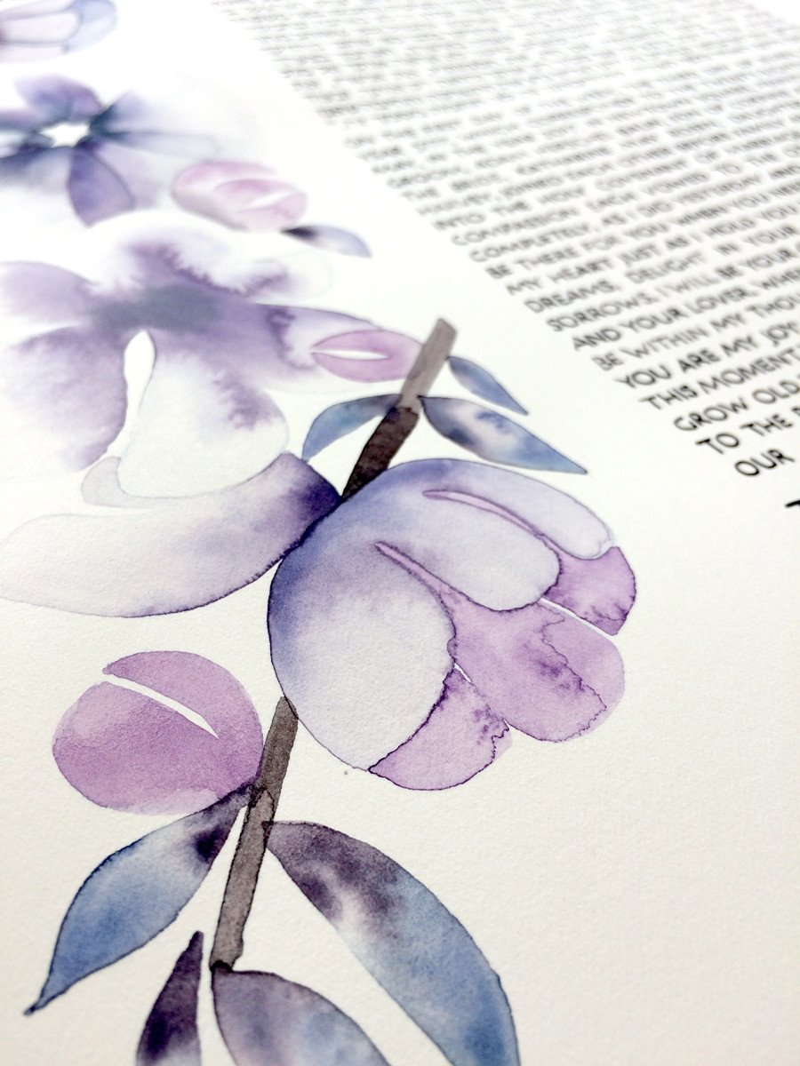 900x1200 Unique Watercolor Ketubah Commission Painting