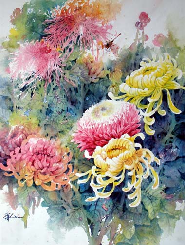 380x504 Chinese Watercolor Chrysanthemum Flower Painting Lesson