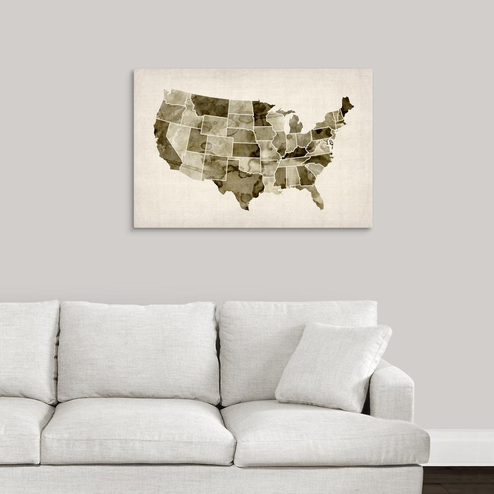 1000x1000 Greatbigcanvas United States Watercolor Map By Michael Tompsett