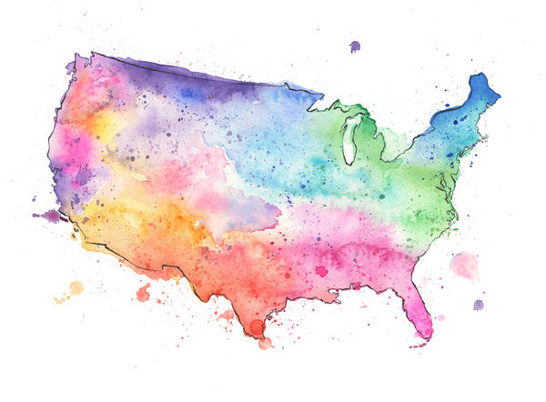 600x442 Map Of United States With Watercolor Texture