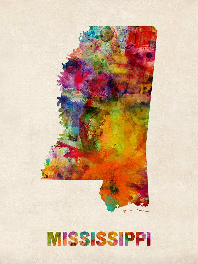 675x900 Mississippi Watercolor Map Digital Art By Michael Tompsett