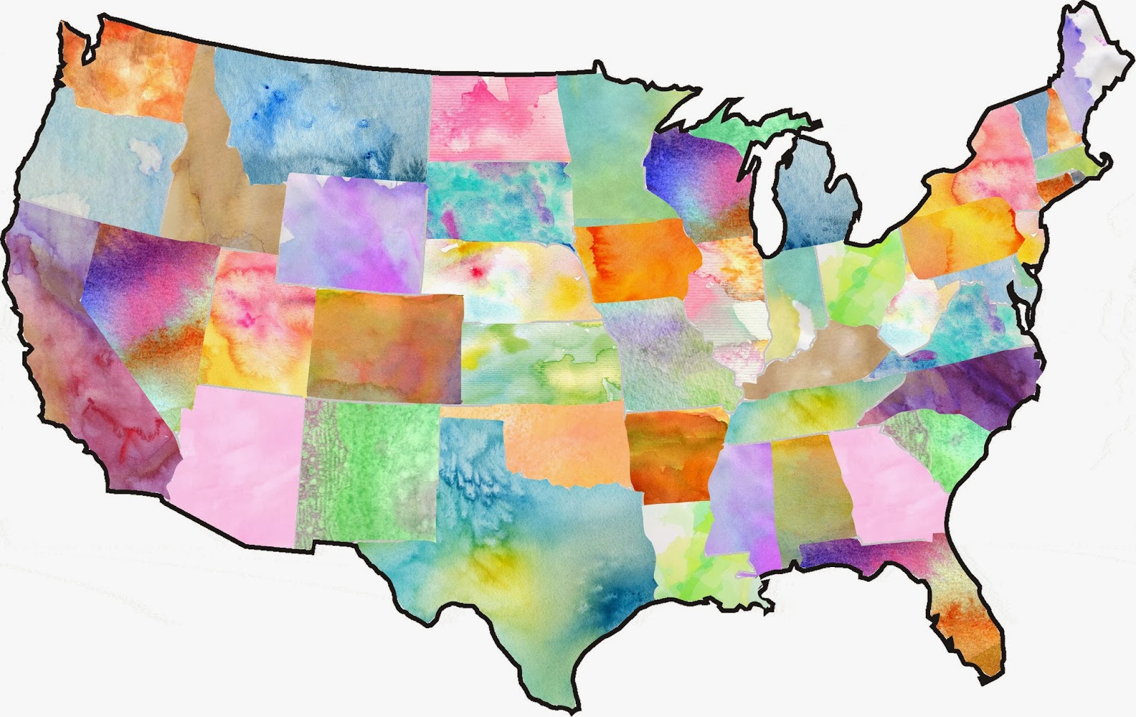 1600x1009 United States Watercolor Map Painting By Inspirowl Design. Royalty