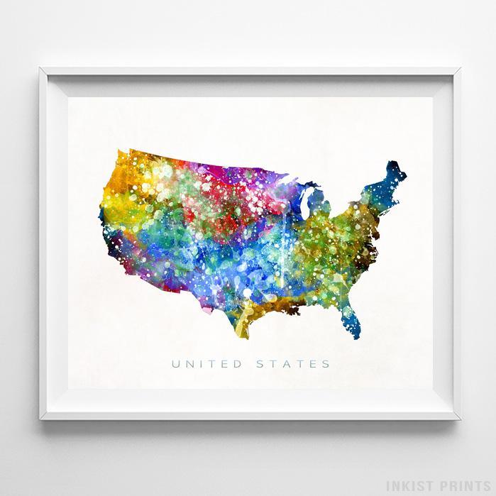 699x699 United States Watercolor Map Print