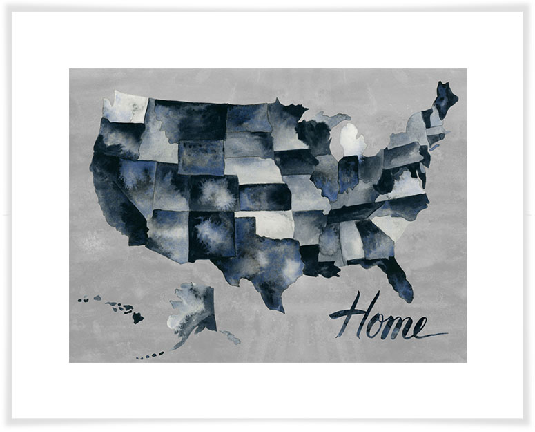 775x625 Watercolor United States Map, Maps Canvas Wall Art Greenbox