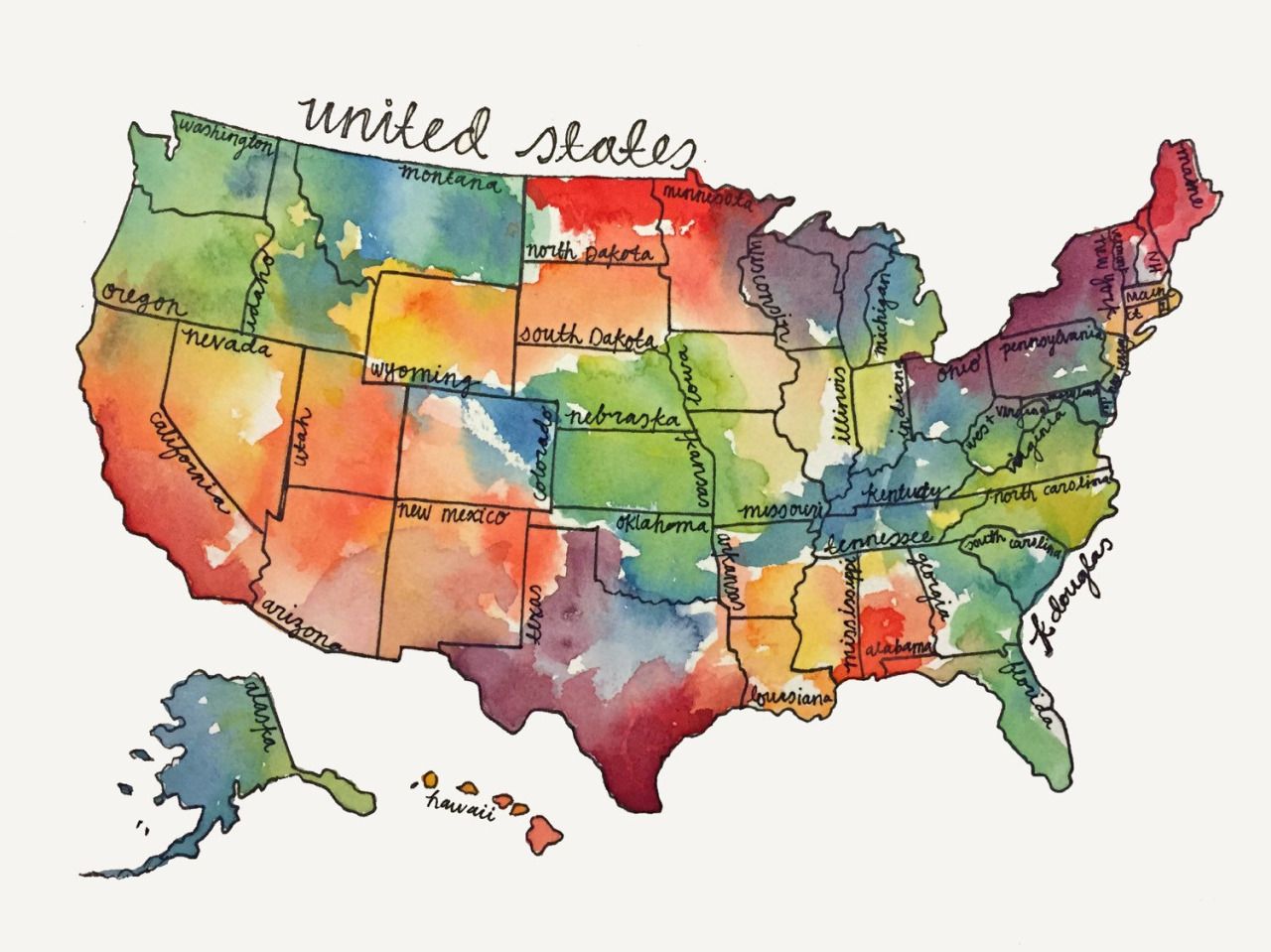 1280x959 Watercolor United States Map. No Pin Limits