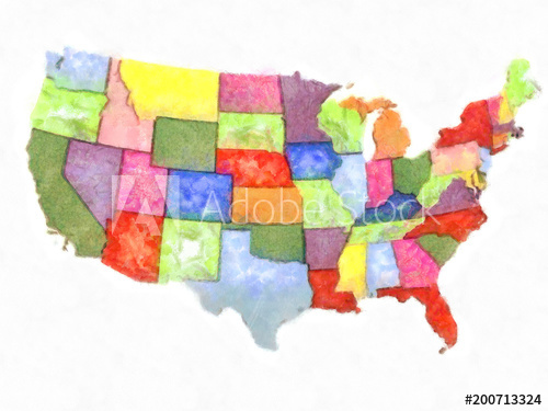 500x375 Artistic Abstract Watercolor Political Map United States Of