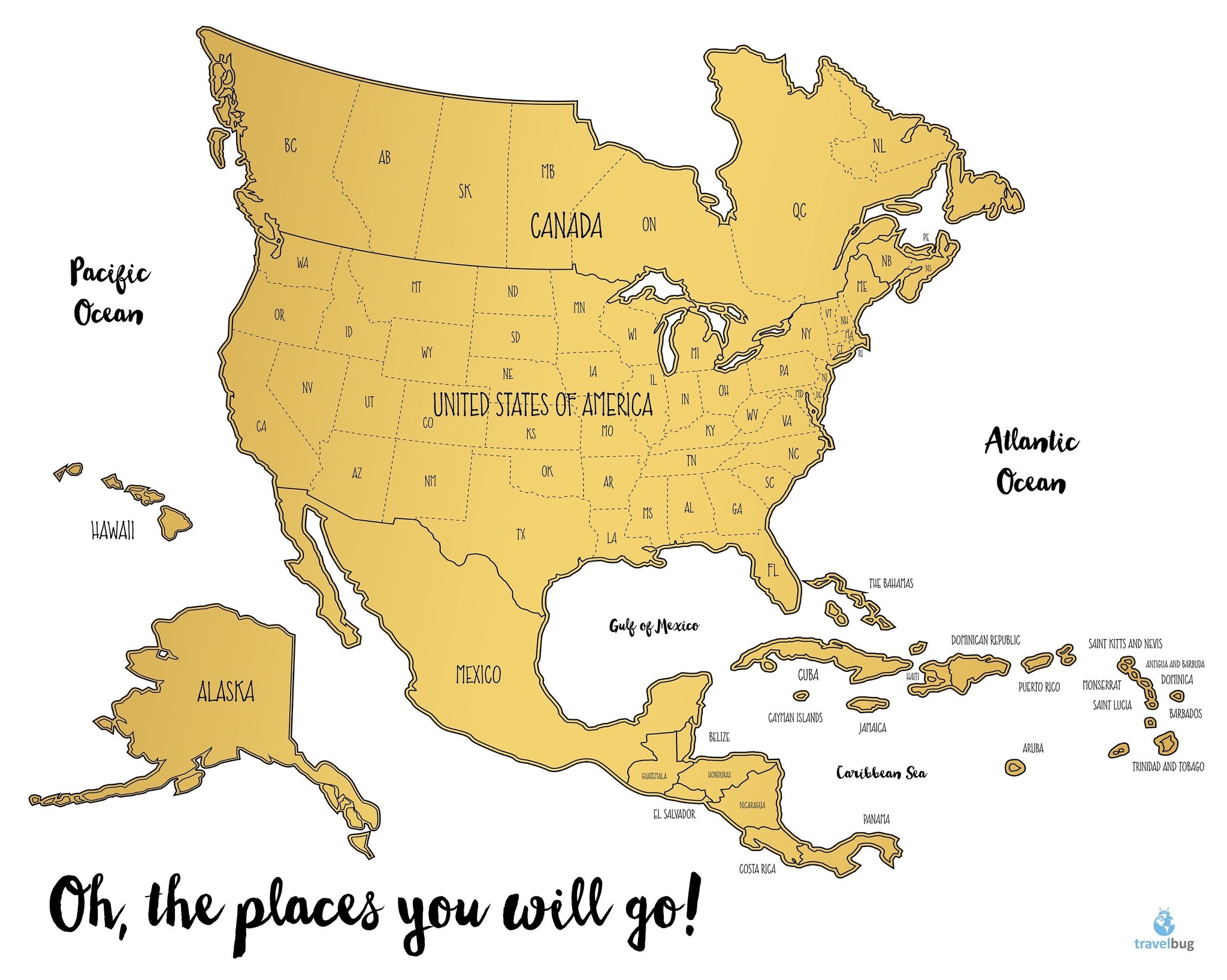 2048x1635 Watercolor United States And Surrounding Regions Scratch Off Map