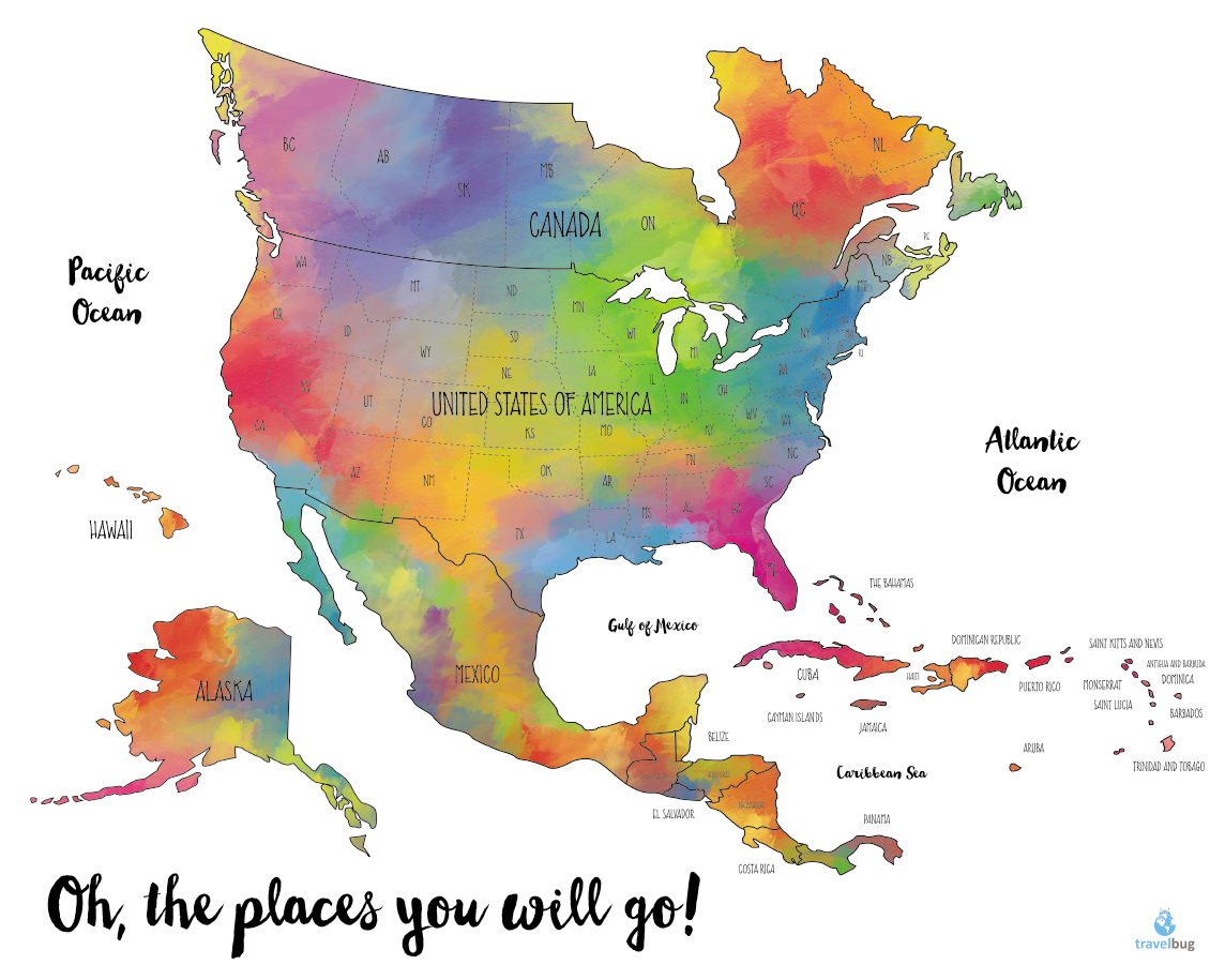 1144x915 Watercolor United States And Surrounding Regions Scratch Off Map