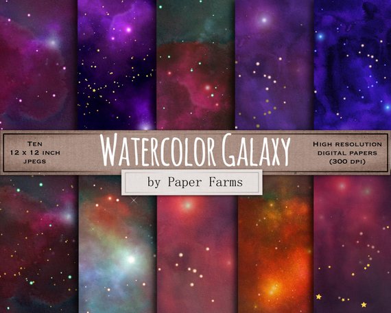 570x456 Watercolor Galaxy Digital Paper. Space Digital Paper Etsy