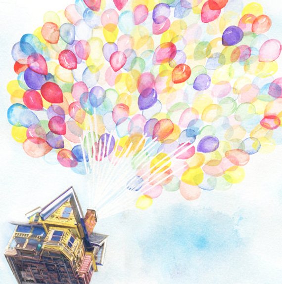 570x575 Giclee Print Of Up Balloons Watercolor Painting Etsy