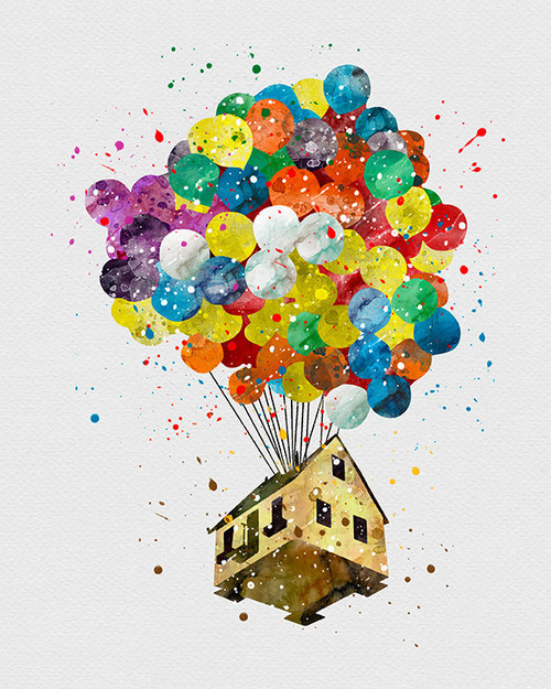 500x625 Up Balloon House Watercolor Art Print By Vivideditions
