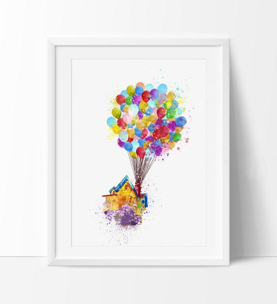 547x600 Up Movie, Pixar Up, Disney Watercolor Art, Disney Pixar Up Flying