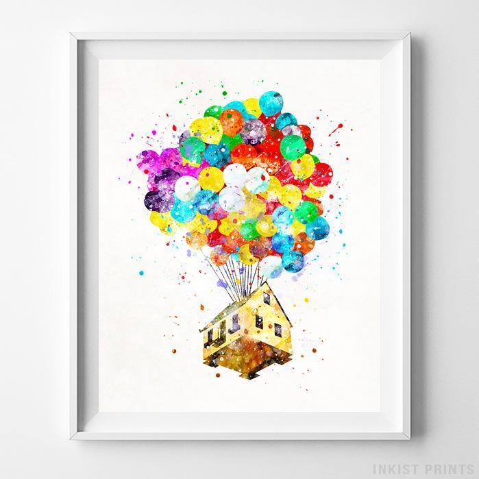 699x699 Balloon House Up Wall Art Disney Watercolor Poster Home Decor Baby