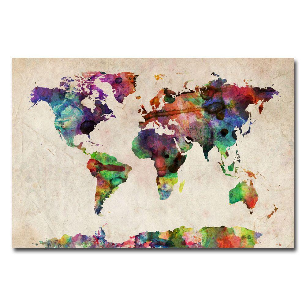 1000x1000 Trademark Fine Art 30 In. X 47 In. Urban Watercolor World Map