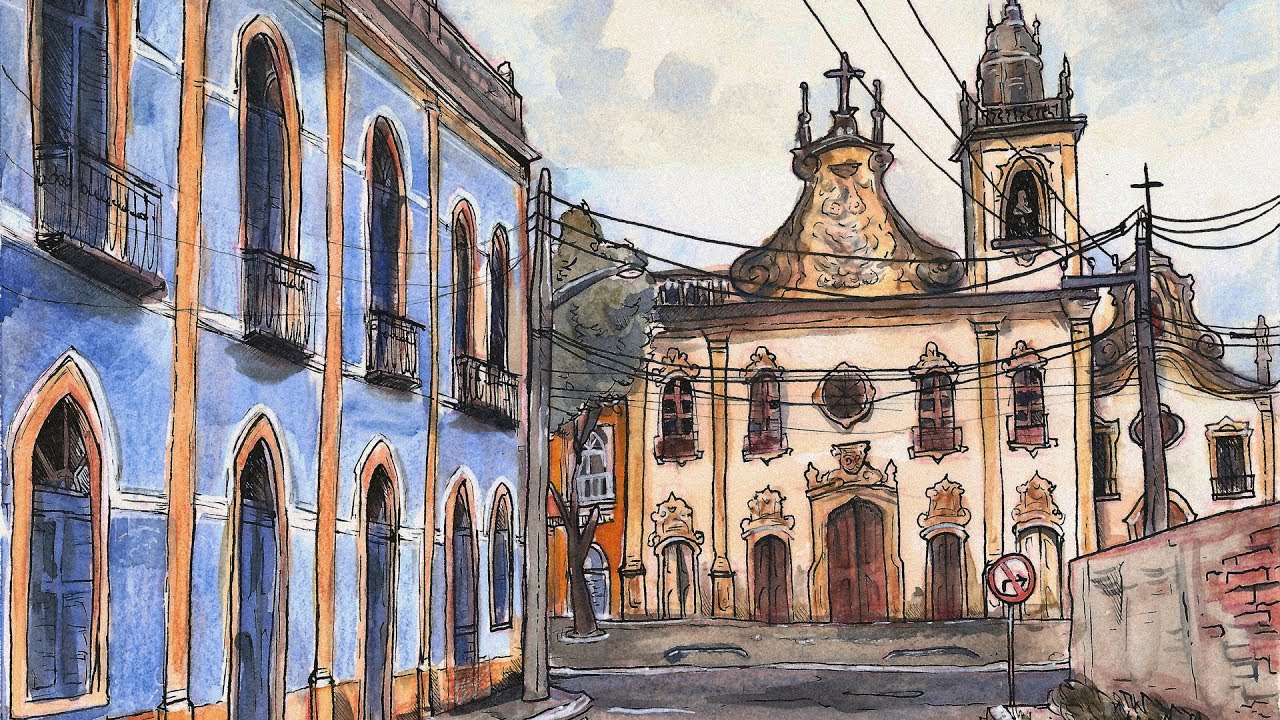 1280x720 Urban Sketching With Glass Dip Pen Watercolor Cityscape