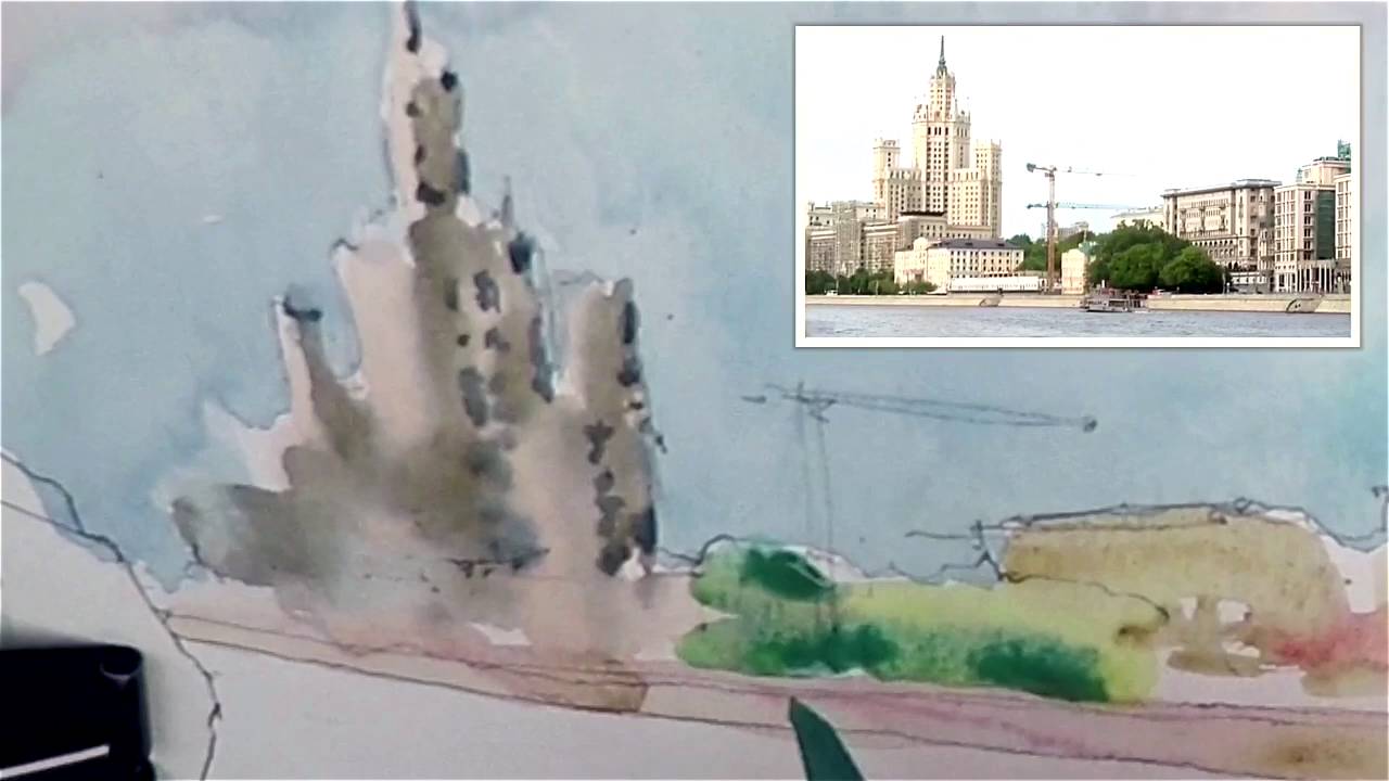 1280x720 Urban Watercolor Sketching. Live Demo.