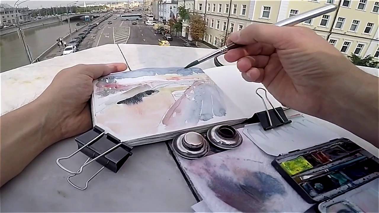 1280x720 Outdoor Watercolor Urban Sketching Bridge, Channel, Streets