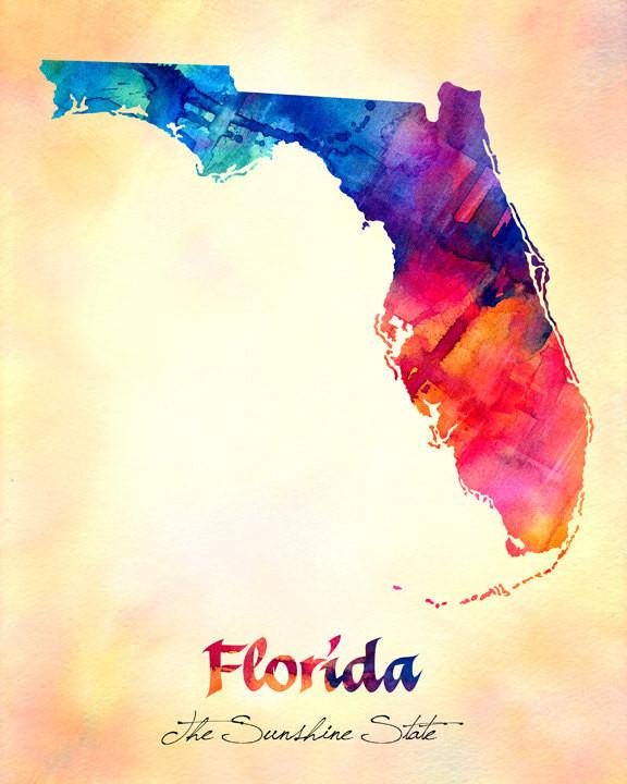 576x720 Florida Map Usa, Watercolor Print, Art Print, Wall Art Poster