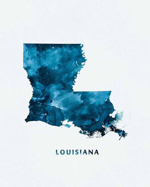 570x713 Louisiana, Art Print, Watercolor Map, Usa, Blue, Minimal, Baton