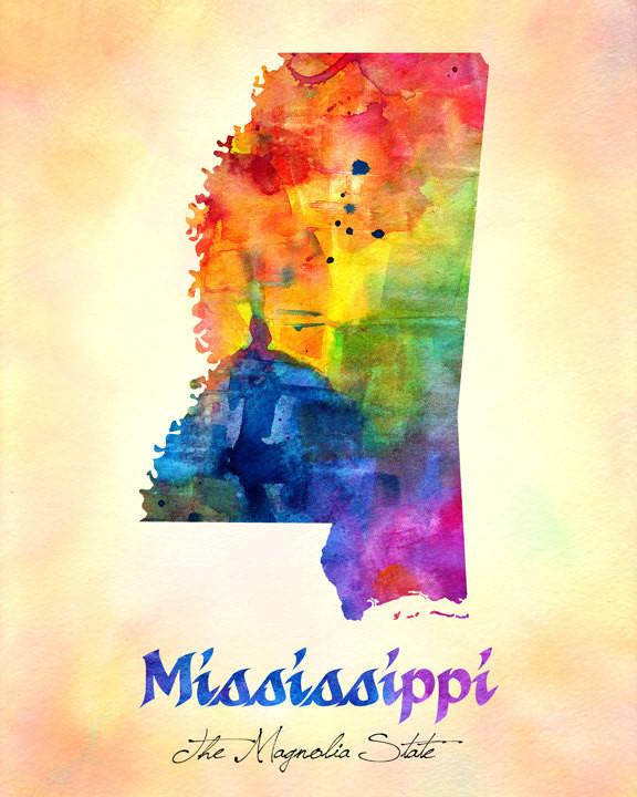 576x720 Mississippi Map Usa, Watercolor Print, Art Print, Wall Art Poster