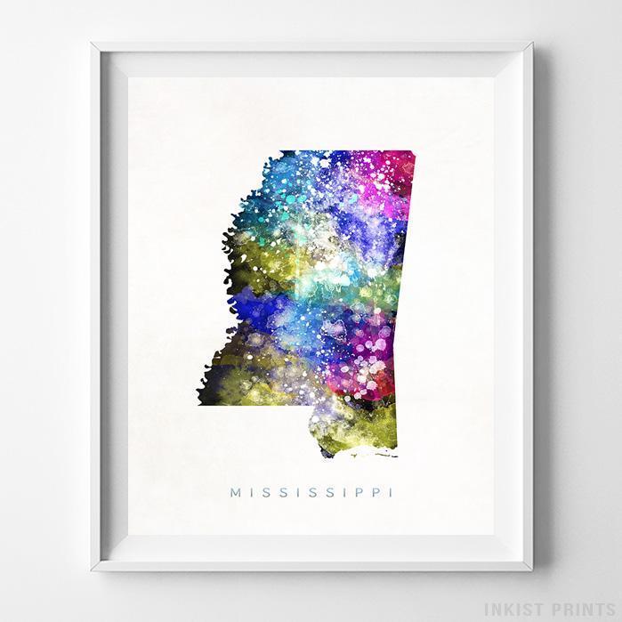 699x699 Mississippi Usa Watercolor Map Print
