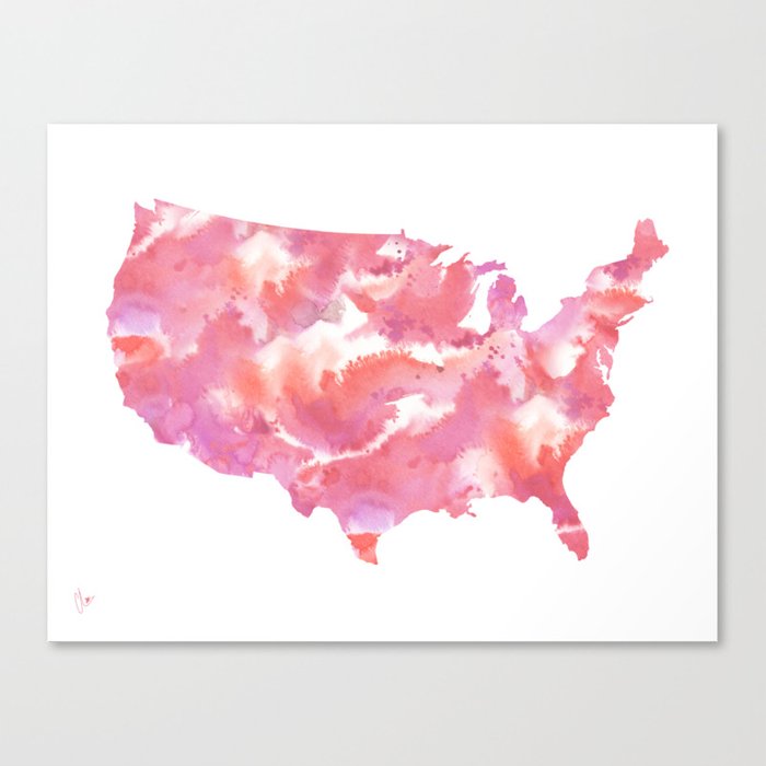 700x700 Pink Usa Watercolour Map Canvas Print By Cloverchen Society6