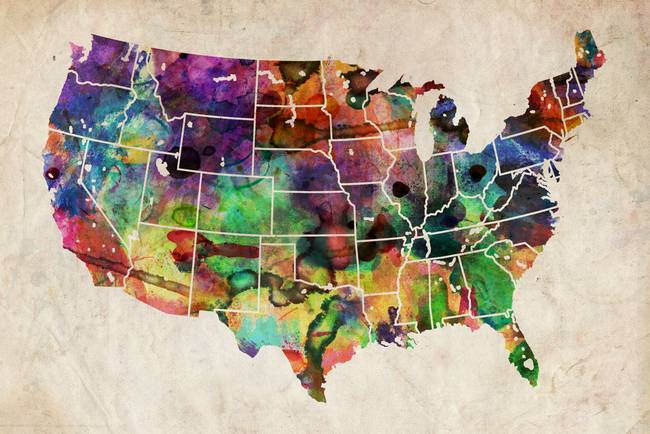 650x434 Usa Watercolor Map By Michael Tompsett